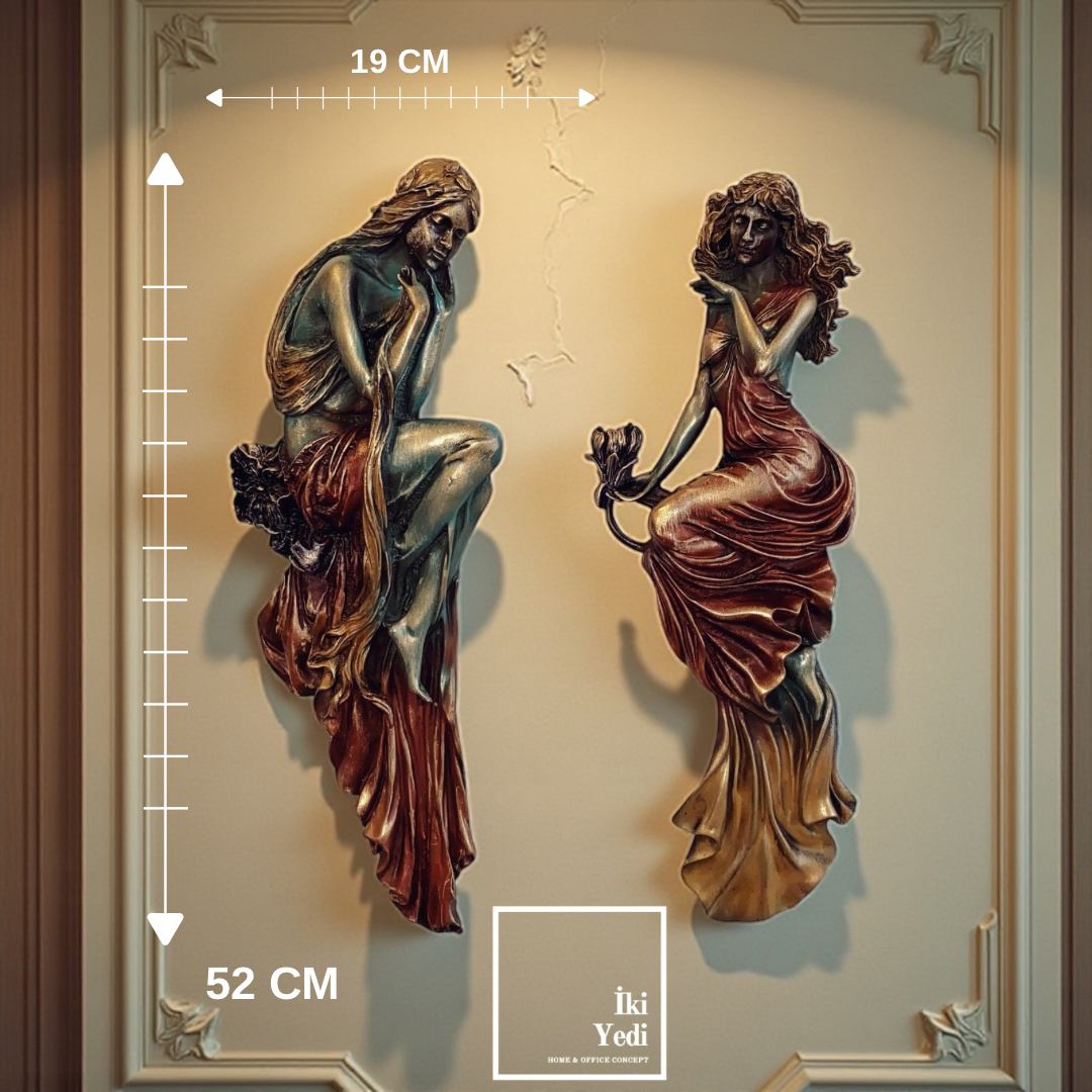 Cirila 2’li Renkli Kadın Figürlü Duvar Süsü Dekoratif Heykel Duvar Objesi Ev ve Ofis Dekorasyonu