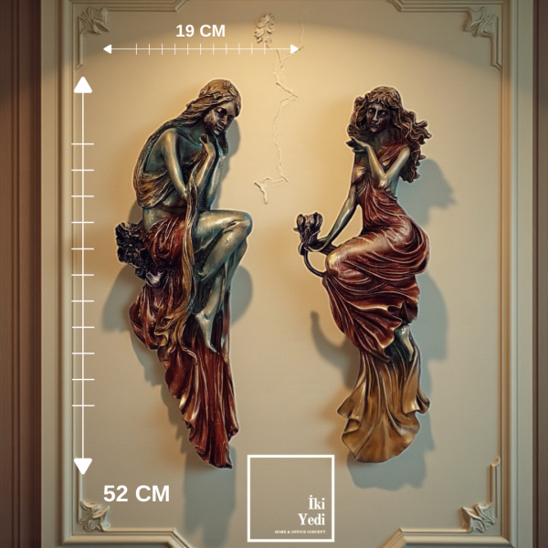 Cirila 2’li Renkli Kadın Figürlü Duvar Süsü Dekoratif Heykel Duvar Objesi Ev ve Ofis Dekorasyonu