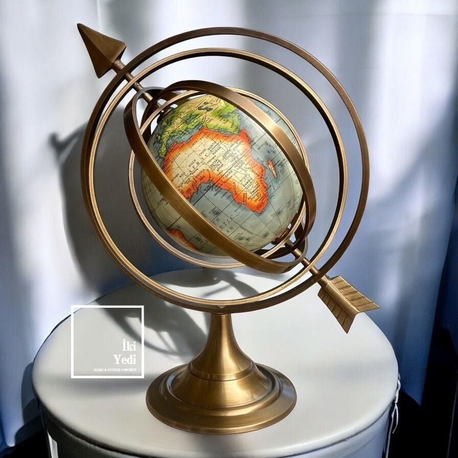 Orlando Kuantum Tasarım Hareketli Dünya Küresi, 3D Pirinç Antika Obje, Ofis Ev Hediyesi