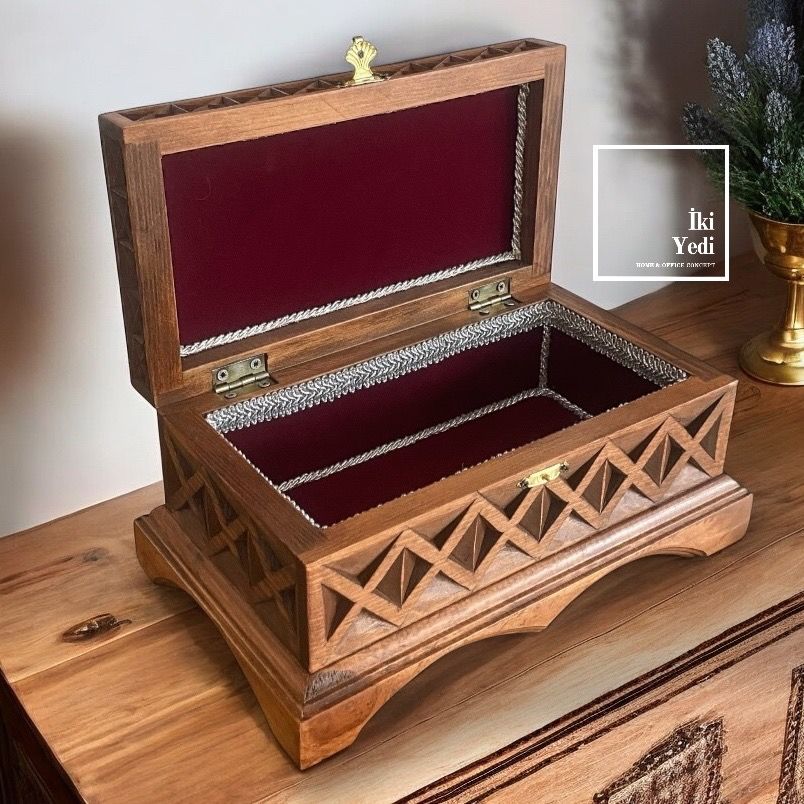 Mercado El Oyması Masif Ahşap Mücevher Kutusu – Lüks Takı ve Aksesuar Kutusu Hediyelik Dekor