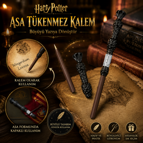 Asa Tasarımlı Tükenmez Kalem Fantastik Kalem Koleksiyonluk Hediyelik Dekoratif Harry Potter Eşyalar