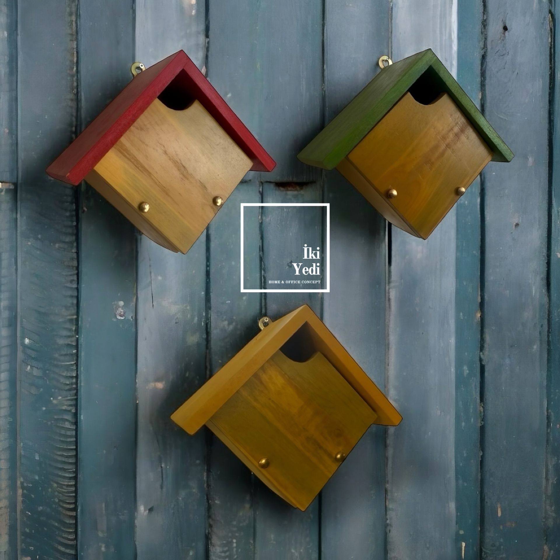 Seol Kırmızı Sarı Yeşil Ahşap Kuş Yuvası Bahçe Dekorasyonu Balkon Dekor Ev Dekoratif Objeler Otantik Renkli Tasarımlar