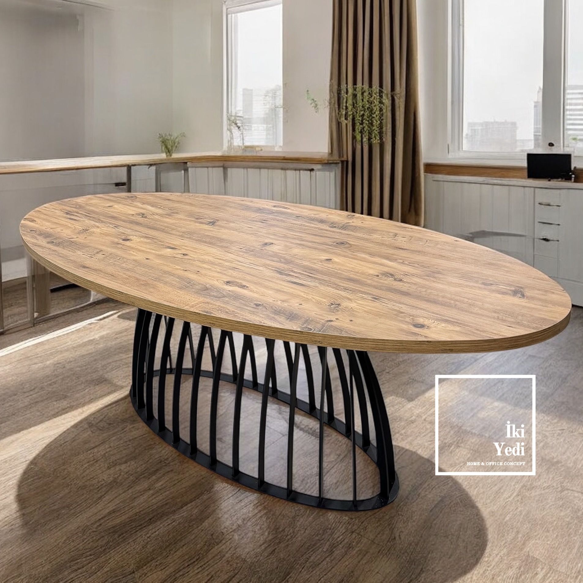 Penrice Elips Toplantı Masası 8 - 10 Kişilik Metal Demir Ayaklı 240 cm Yemek Masası Lüks Ofis Mobilyaları Kaliteli Masa Modelleri