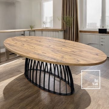 Penrice Elips Toplantı Masası 8 - 10 Kişilik Metal Demir Ayaklı 240 cm Yemek Masası Lüks Ofis Mobilyaları Kaliteli Masa Modelleri