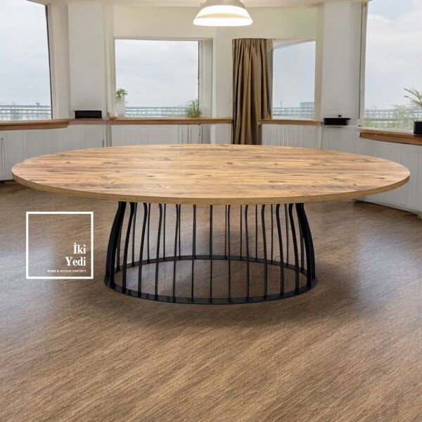 Penrice Elips Toplantı Masası 8 - 10 Kişilik Metal Demir Ayaklı 240 cm Yemek Masası Lüks Ofis Mobilyaları Kaliteli Masa Modelleri