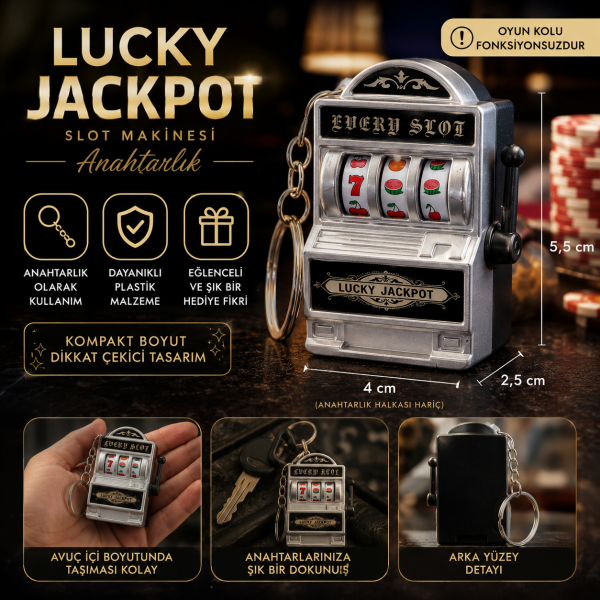 Lucky Jackpot Gümüş Slot Makinesi Anahtarlık Dekoratif Casino Temalı Mini Anahtarlık 5,5 cm Hediye