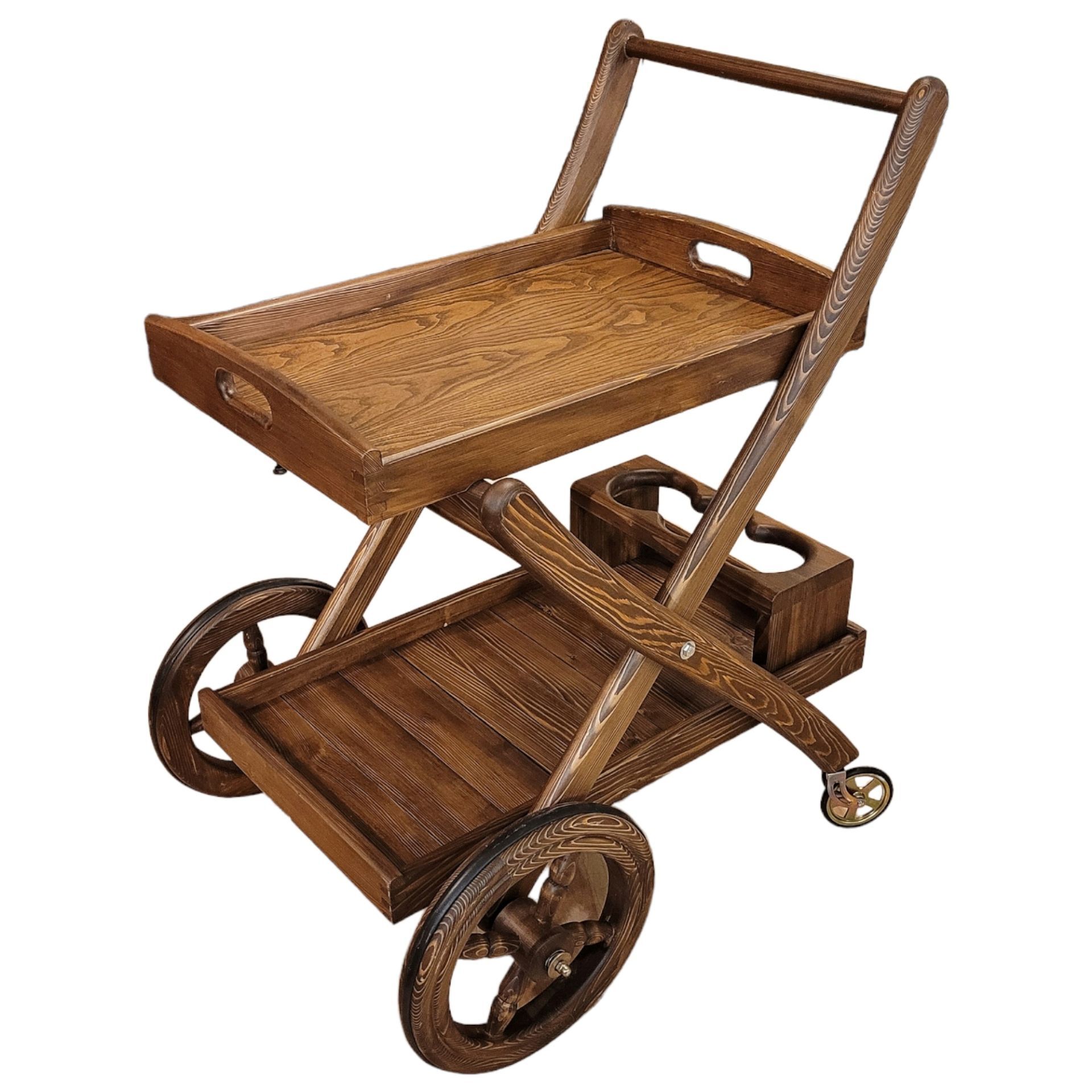 Manurios Masif Ahşap İçki Servis Arabası Seyyar Tekerlekli Sunum Sehpası Şaraplık Yemek Odası Hotel