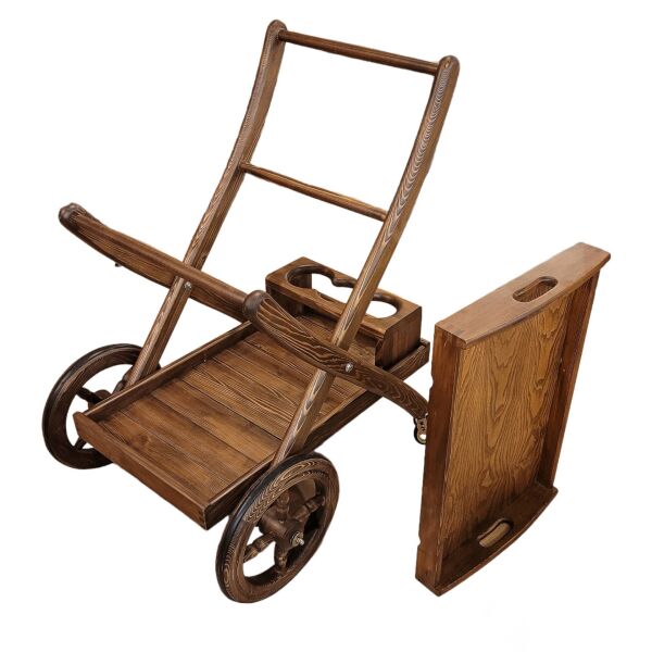 Manurios Masif Ahşap İçki Servis Arabası Seyyar Tekerlekli Sunum Sehpası Şaraplık Yemek Odası Hotel