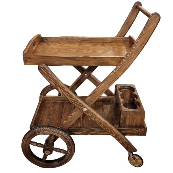 Manurios Masif Ahşap İçki Servis Arabası Seyyar Tekerlekli Sunum Sehpası Şaraplık Yemek Odası Hotel