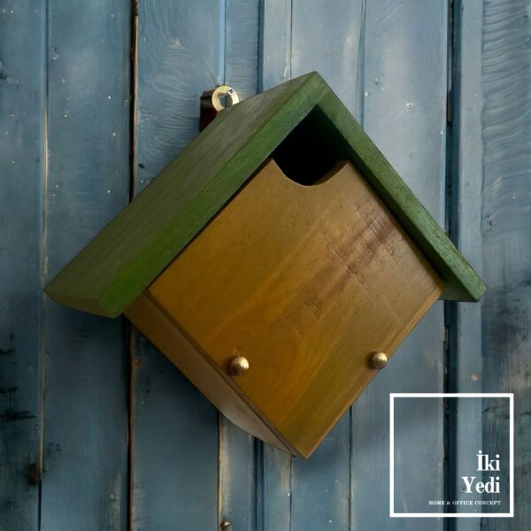 Seol Kırmızı Sarı Yeşil Ahşap Kuş Yuvası Bahçe Dekorasyonu Balkon Dekor Ev Dekoratif Objeler Otantik Renkli Tasarımlar Sarı