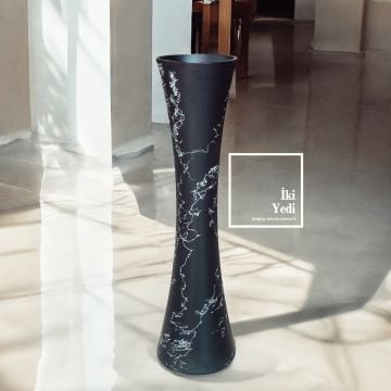 Eva 77-3 Fil Ayağı Tasarım Mermer Desenli Siyah Dekoratif Büyük Cam Vazo – Zarafetin Sessiz Gücü Ev Dekorasyonu Ofis Hediyesi