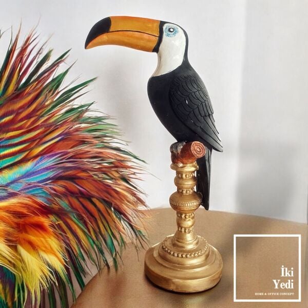 44 cm Tukan Kuşu Figürlü Dekoratif Obje Tropikal Anlamlı Heykel Şans ve Bolluk Sembolü Ev Ofis İçin