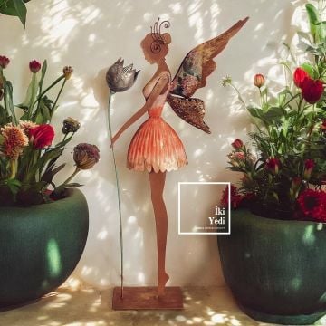 Metal Peri 72 cm Dekoratif Obje Karşılama Dekoru Bahçe Dekorasyonu Güzellik Salonu Ev Hediyesi El İşçiliği Maketler