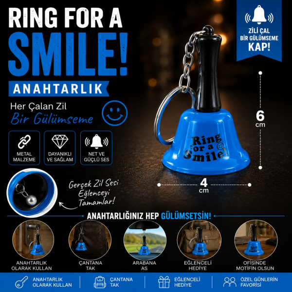 Ring for a Smile Metal Zil Anahtarlık Gerçek Çan Sesli Eğlenceli Hediyelik 6 cm