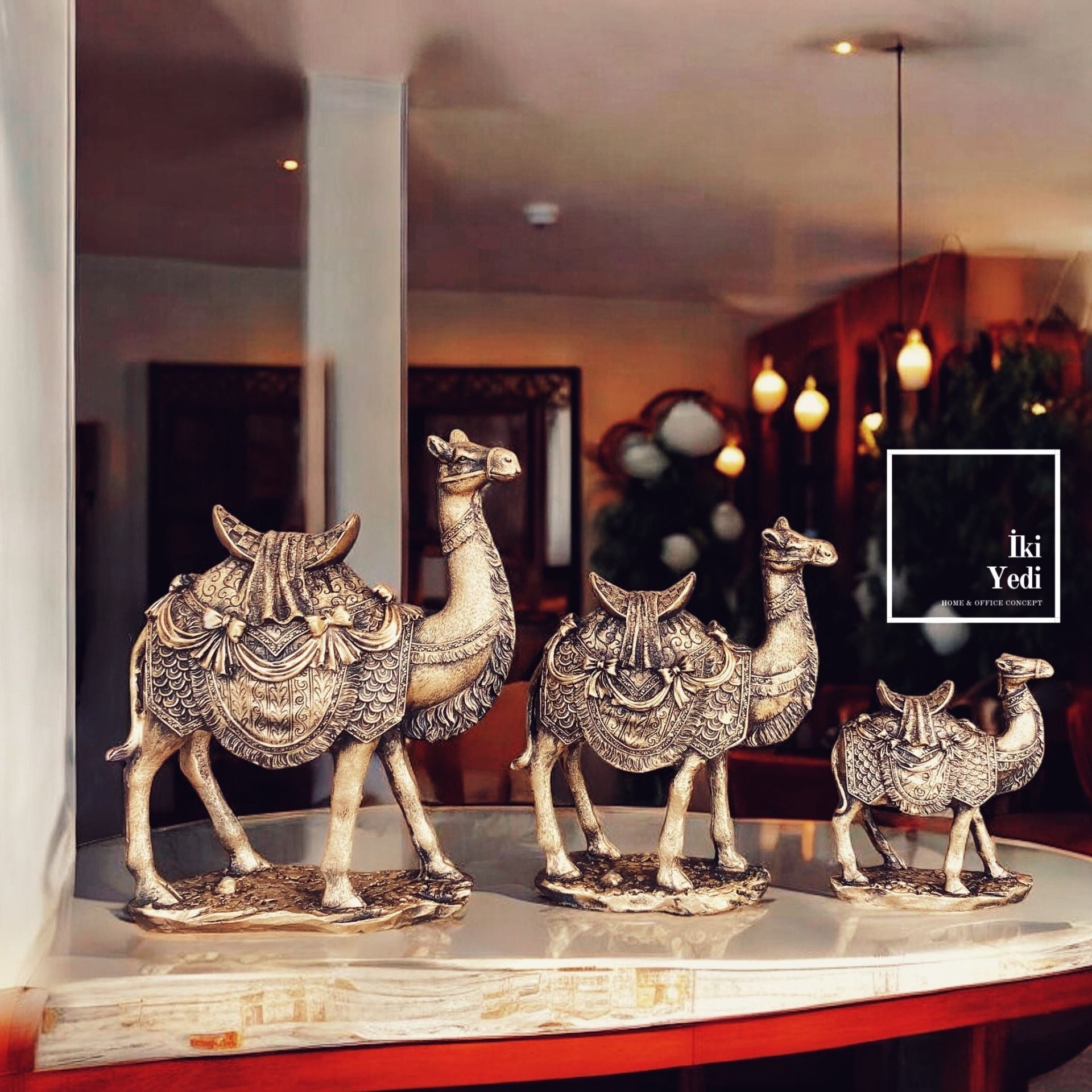3’lü Dekoratif Deve Biblo Seti Camel 77-1 Antik Görünümlü Aksesuar Ev Dekorasyonu Ofis Hediyesi