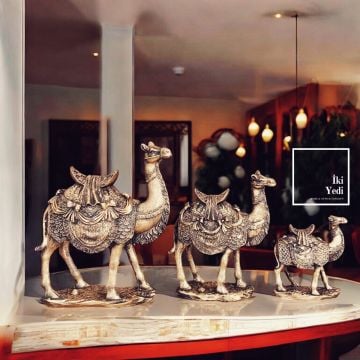 3’lü Dekoratif Deve Biblo Seti Camel 77-1 Antik Görünümlü Aksesuar Ev Dekorasyonu Ofis Hediyesi