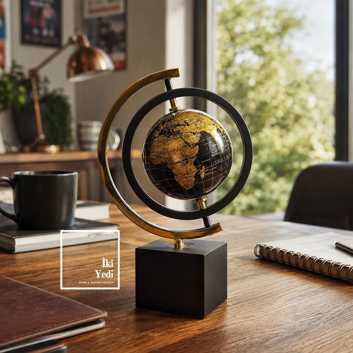 Ortiz Gold Siyah Dünya Küresi Dekoratif Obje Ofis Masa Üstü Aksesuar Modern Küre Şık Ofis Hediyesi