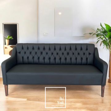 Peakloon Düğmeli Kapitoneli Üçlü Kanepe 3 Kişilik Koltuk Ofis Bekleme Koltuğu Büro Misafir Dinlenme Salonu Makam Odası Mobilyası Önü