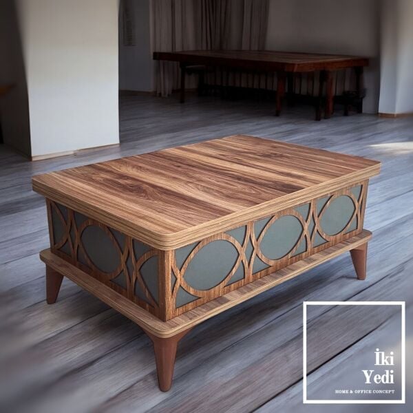 Virago Ceviz Renk Akıllı Orta Sehpa Tekerlekli Sihirli Sehpa Yemek Masası Olabilen Ofis Ev Salon Bekleme Odası