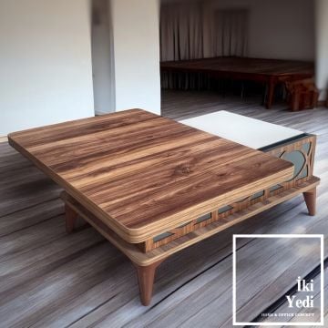 Virago Ceviz Renk Akıllı Orta Sehpa Tekerlekli Sihirli Sehpa Yemek Masası Olabilen Ofis Ev Salon Bekleme Odası
