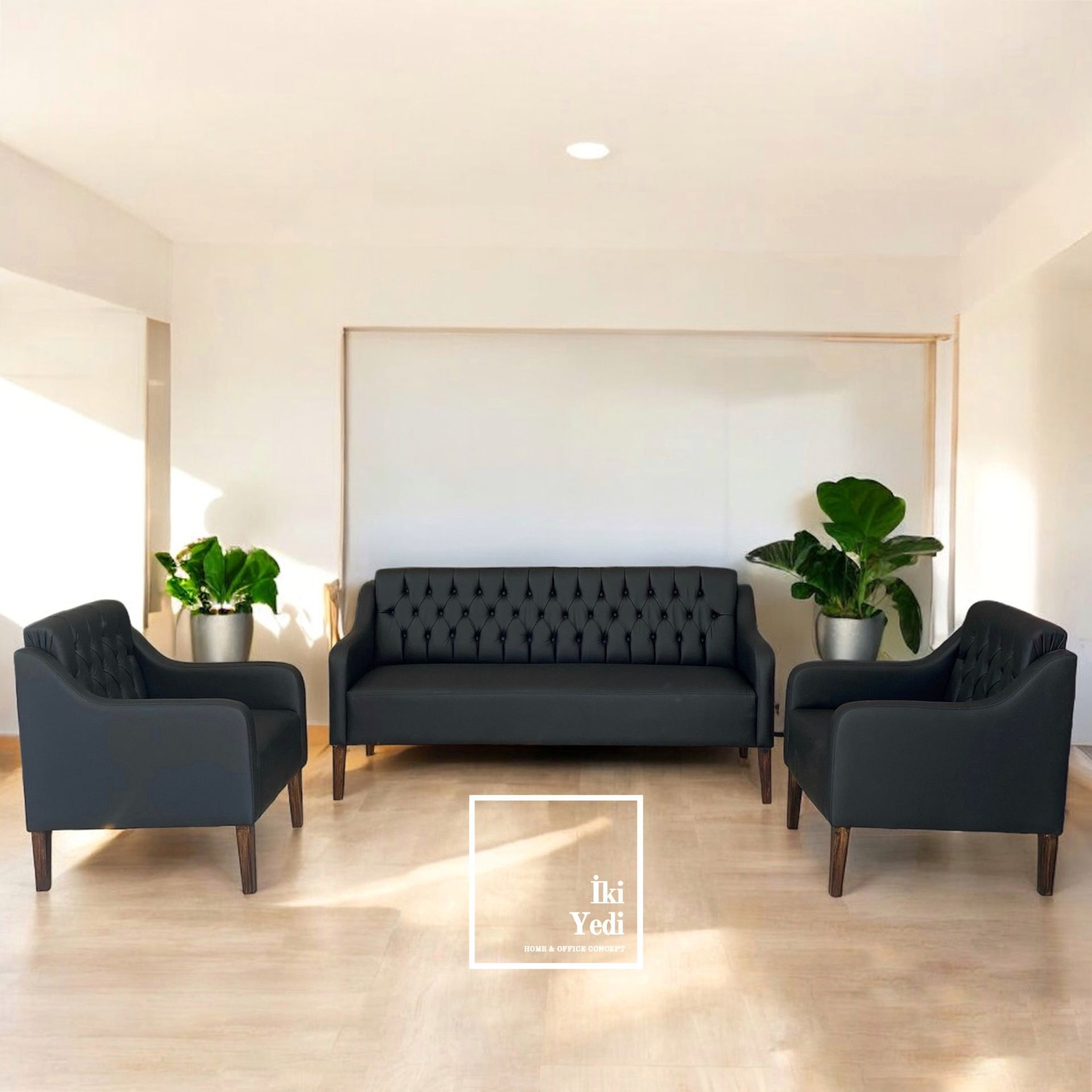 Peakloon Düğmeli Kapitoneli Deri Ofis Koltuk Takımı Büro Oturma Grubu Makam Odası Misafir Dinlenme Salonu Mobilya Önü