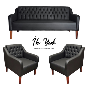 Peakloon Düğmeli Kapitoneli Deri Ofis Koltuk Takımı Büro Oturma Grubu Makam Odası Misafir Dinlenme Salonu Mobilya Önü