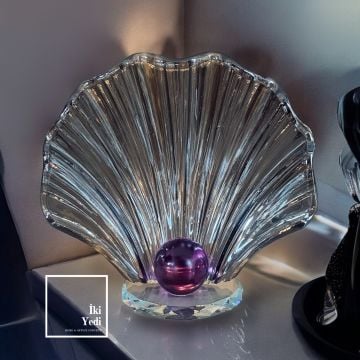Dicarlo Kristal İstiridye İçinde Mor İnci, Cam Dekoratif Obje, Zarif Ev Ofis Hediyelik Biblo