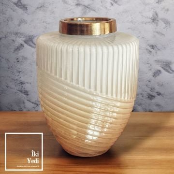 Novinko Cam Vazo Gold Detaylı, Masa Konsol Çiçeklik – Şık Ev & Ofis Dekoratif Obje