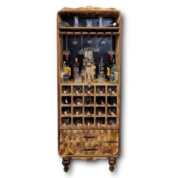 Udith Ahşap Şaraplık Dolap Oymalı El Oyması İçki Dolabı Musluklu Şişe ve Kadeh Bölmeli Çekmeceli Torna Ayaklı Wood Furniture