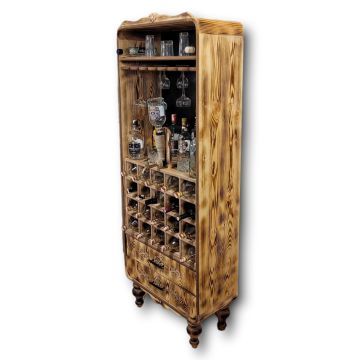 Udith Ahşap Şaraplık Dolap Oymalı El Oyması İçki Dolabı Musluklu Şişe ve Kadeh Bölmeli Çekmeceli Torna Ayaklı Wood Furniture