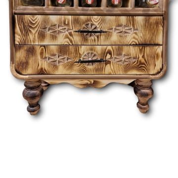 Udith Ahşap Şaraplık Dolap Oymalı El Oyması İçki Dolabı Musluklu Şişe ve Kadeh Bölmeli Çekmeceli Torna Ayaklı Wood Furniture