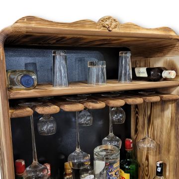 Udith Ahşap Şaraplık Dolap Oymalı El Oyması İçki Dolabı Musluklu Şişe ve Kadeh Bölmeli Çekmeceli Torna Ayaklı Wood Furniture
