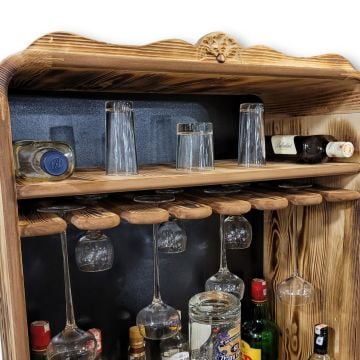 Udith Ahşap Şaraplık Dolap Oymalı El Oyması İçki Dolabı Musluklu Şişe ve Kadeh Bölmeli Çekmeceli Torna Ayaklı Wood Furniture