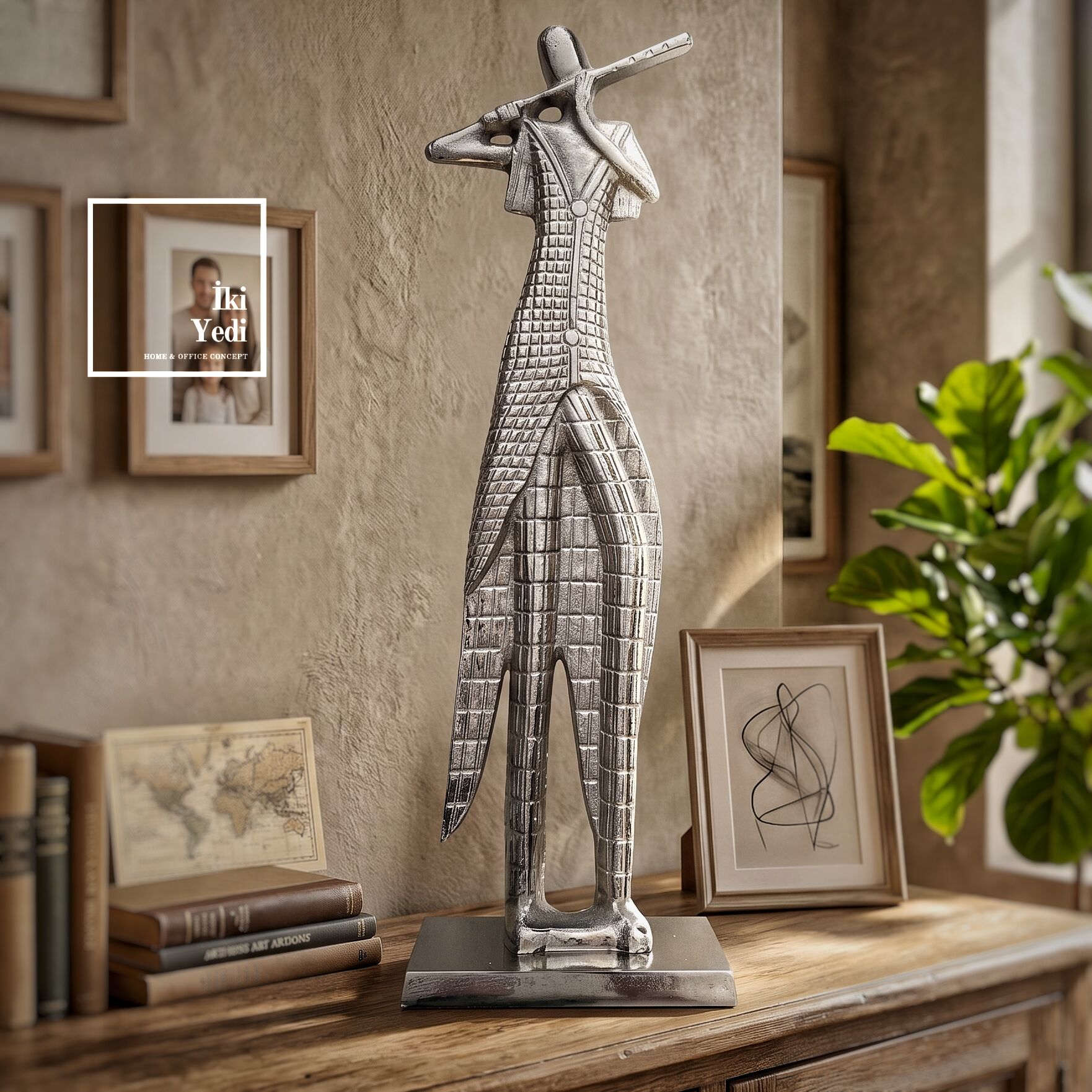 Soleil 62 cm Döküm Metal Flütist Heykeli Yan Flüt Çalan Adam Döküm Heykeller Lüks Ev Ofis Hediyesi