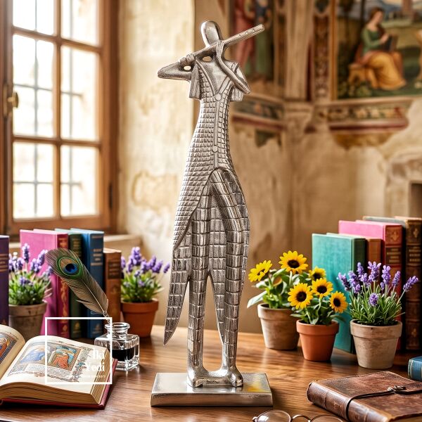 Soleil 62 cm Döküm Metal Flütist Heykeli Yan Flüt Çalan Adam Döküm Heykeller Lüks Ev Ofis Hediyesi