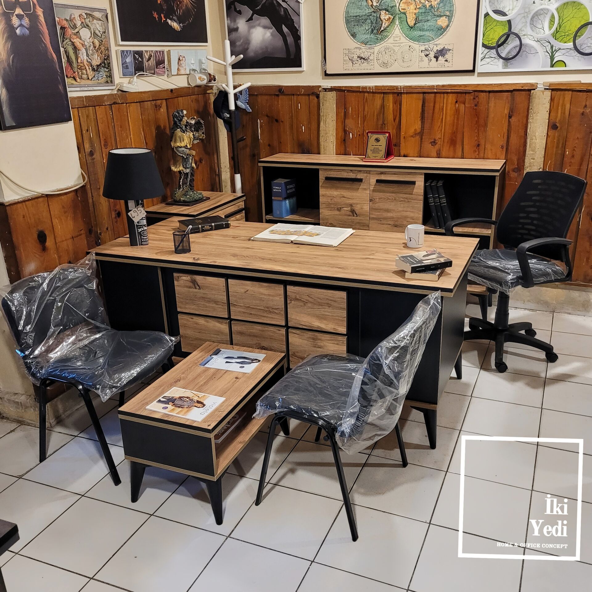 Tyra Lükens Ayaklı Büro Masası Takımı Ofis Mobilyaları Seti Yönetici Müdür Patron Çalışma Grubu