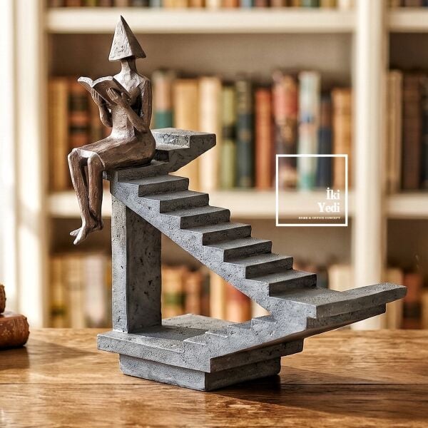M.C. Escher'in Merdiven Paradoksu Tasarım İllüzyonist Mimari Kitap Okuyan Figür Heykeli Hediye Obje