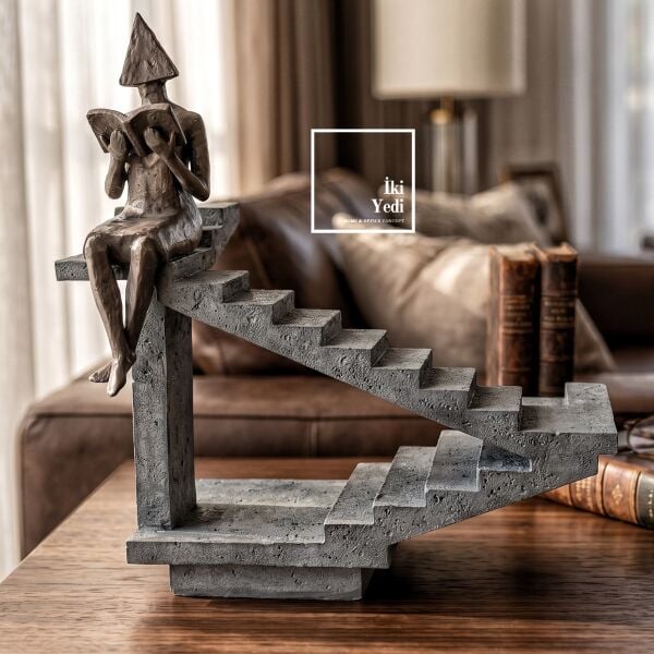 M.C. Escher'in Merdiven Paradoksu Tasarım İllüzyonist Mimari Kitap Okuyan Figür Heykeli Hediye Obje