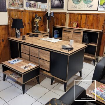 Tyra Makam Oda Takımı Lükens Ayaklı Ofis Çalışma Masası Seti Büro Mobilyası Yönetici Mobilyaları Patron Grubu