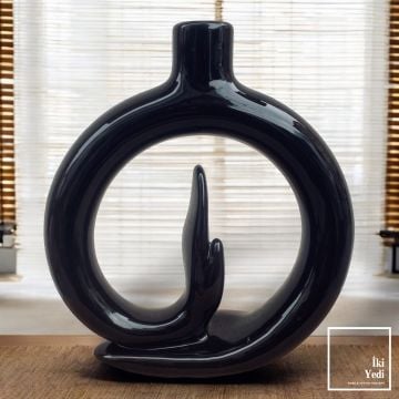 Yogi Minimalist Siyah Seramik Vazo, Modern Dekoratif Obje – Ev & Ofis Aksesuar