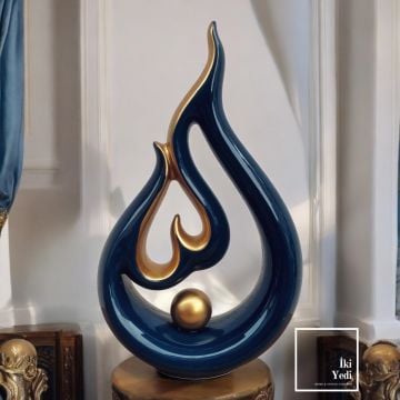 Palmas Modern Lüks Dekoratif Seramik Obje Gold Detay Lacivert Heykel Ev Ofis Dekorasyonu Hediyelik