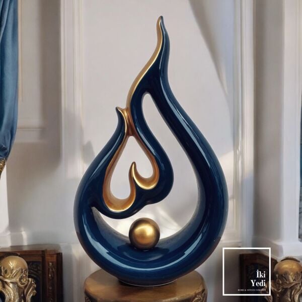Palmas Modern Lüks Dekoratif Seramik Obje Gold Detay Lacivert Heykel Ev Ofis Dekorasyonu Hediyelik