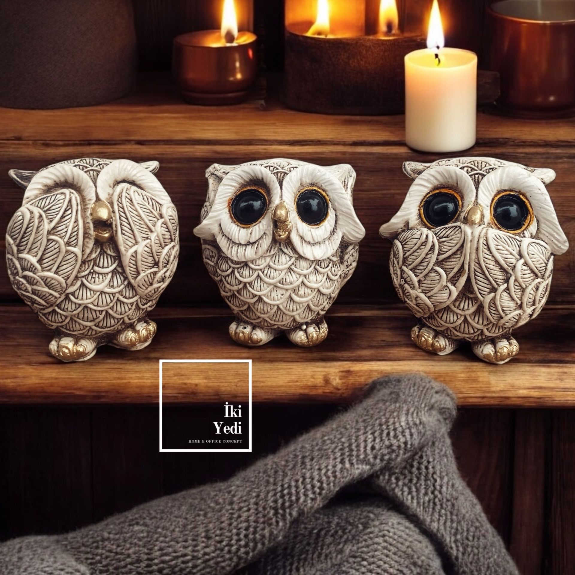 Seung 77-1 Görmedim Duymadım Bilmiyorum Baykuş 3’lü Biblo Seti Dekoratif Obje Ev Ofis Hediyelik