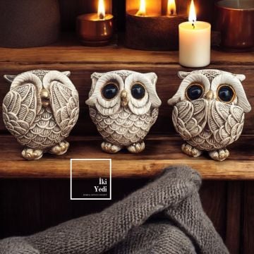 Seung 77-1 Görmedim Duymadım Bilmiyorum Baykuş 3’lü Biblo Seti Dekoratif Obje Ev Ofis Hediyelik