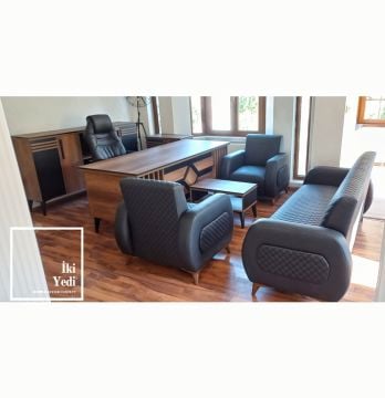 Brooklyn Lükens Ayaklı Şık Makam Oda Takımı Ofis Mobilyası Büro Mobilyaları Patron Masası Seti Yönetici Grubu