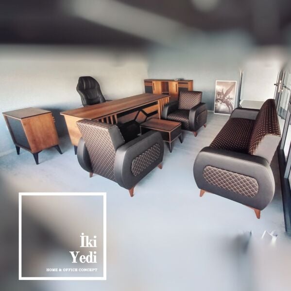 Brooklyn Lükens Ayaklı Şık Makam Oda Takımı Ofis Mobilyası Büro Mobilyaları Patron Masası Seti Yönetici Grubu