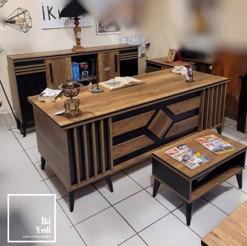 Brooklyn Lükens Ayaklı Şık Makam Oda Takımı Ofis Mobilyası Büro Mobilyaları Patron Masası Seti Yönetici Grubu