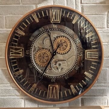 60 cm Koume Döner Çarklı Duvar Saati Bronz Tonlar Şık Ofis Ev Dekorasyonu Lüks Hediyelik İş Hediye