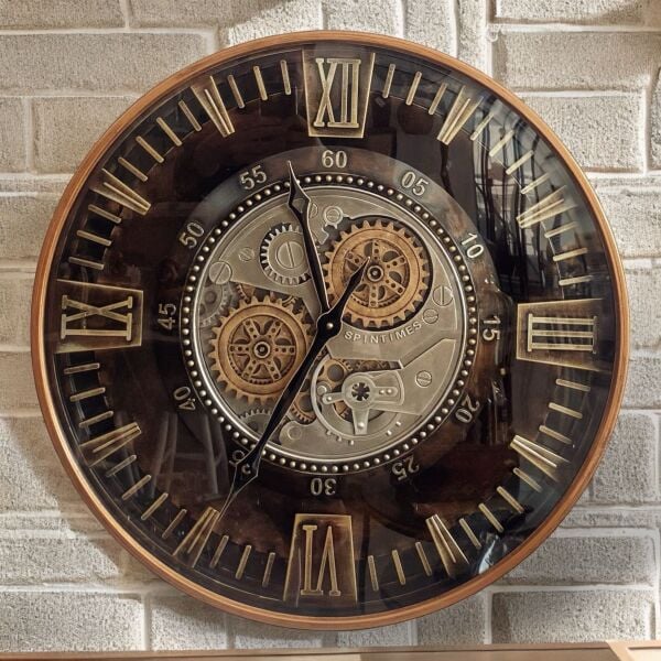 60 cm Koume Döner Çarklı Duvar Saati Bronz Tonlar Şık Ofis Ev Dekorasyonu Lüks Hediyelik İş Hediye