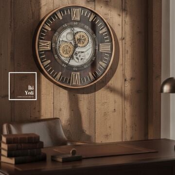 60 cm Koume Döner Çarklı Duvar Saati Bronz Tonlar Şık Ofis Ev Dekorasyonu Lüks Hediyelik İş Hediye